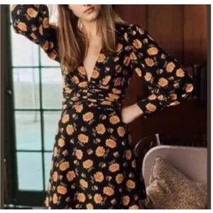 Veronica Beard Marion Dress Black Floral Print Silk Ruched Size 2 NWT